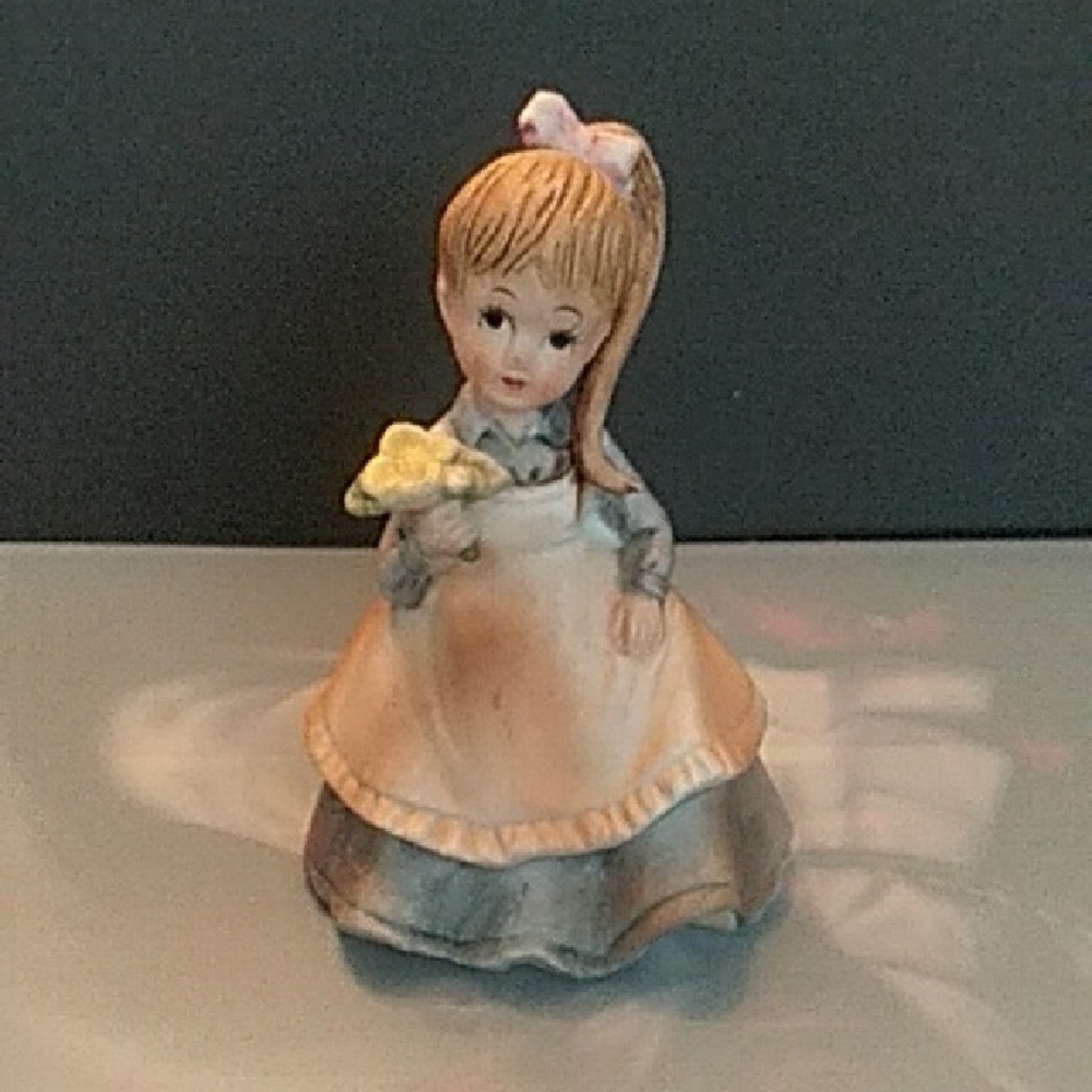 Charming Girl In Blue Dress with Yellow Flower Vintage  Lefton?